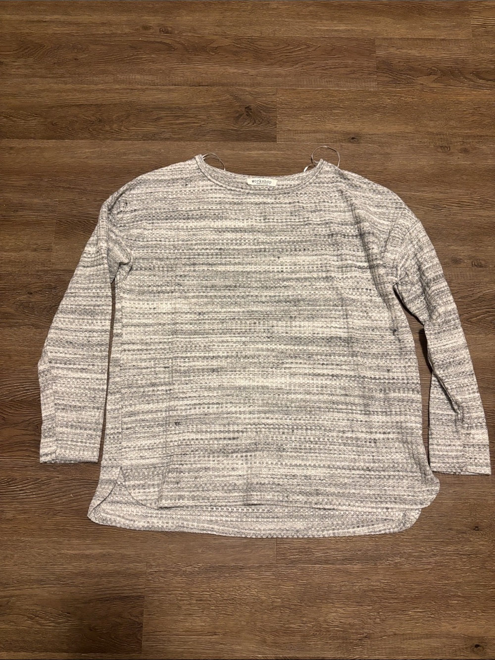 women’s gray and white long sleeve top
